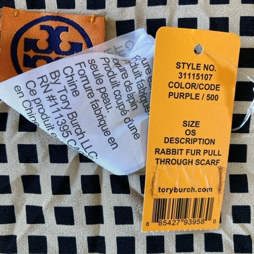 Tory Burch Rabbit Fur Pull Through Scarf NWT in Majestic Purple